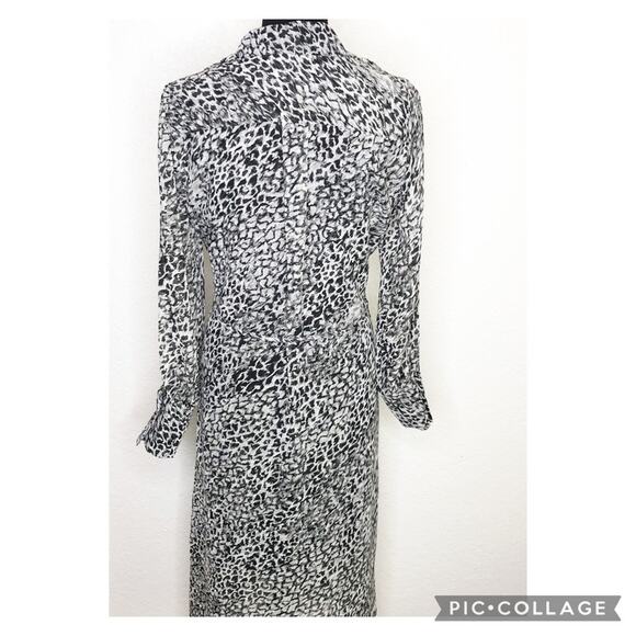 WHBM gray and black leopard animal print sheer button front midi dress size 8 - Picture 15 of 15